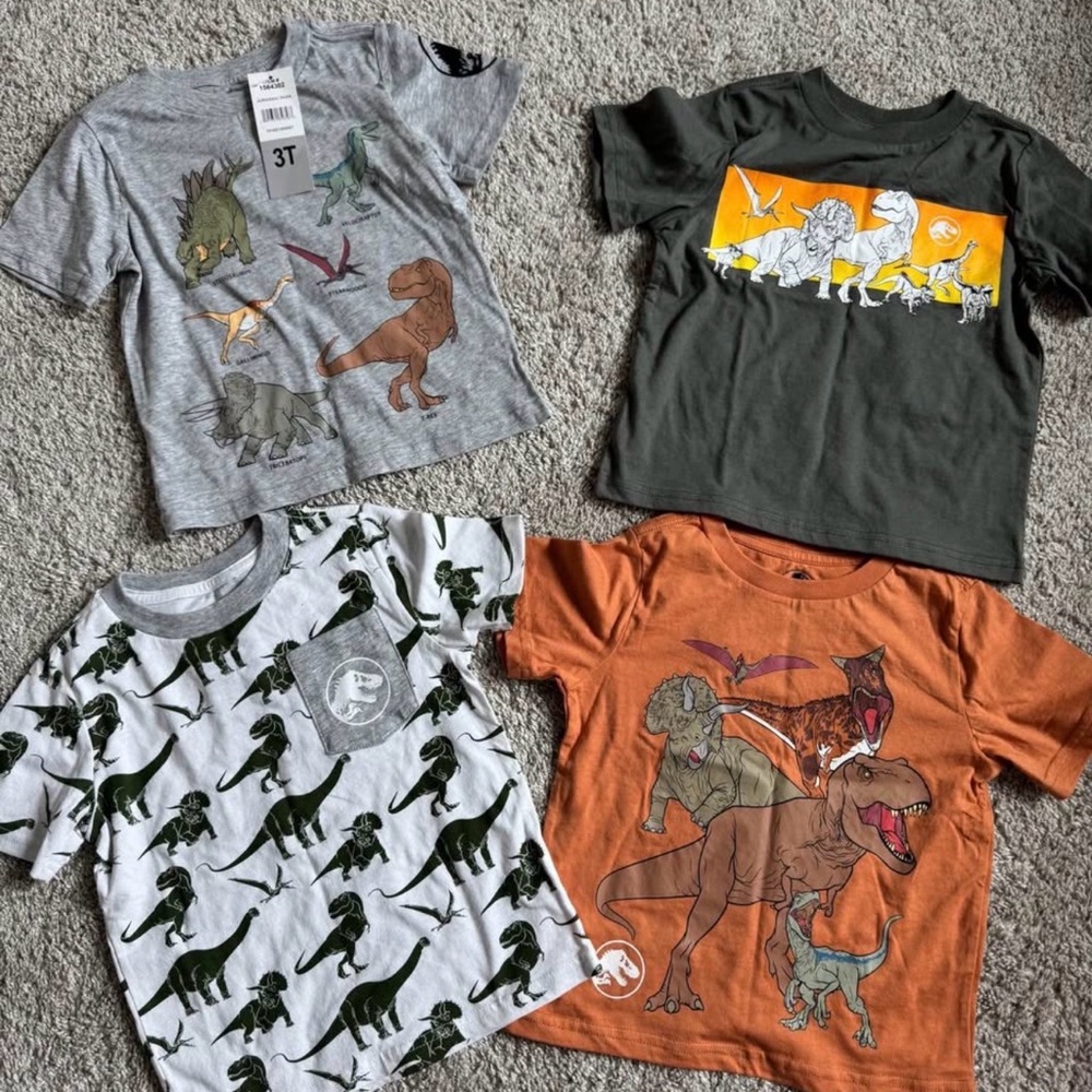Kids' Jurassic Park Dinosaur Graphic Tees - Short Sleeve pack of 4